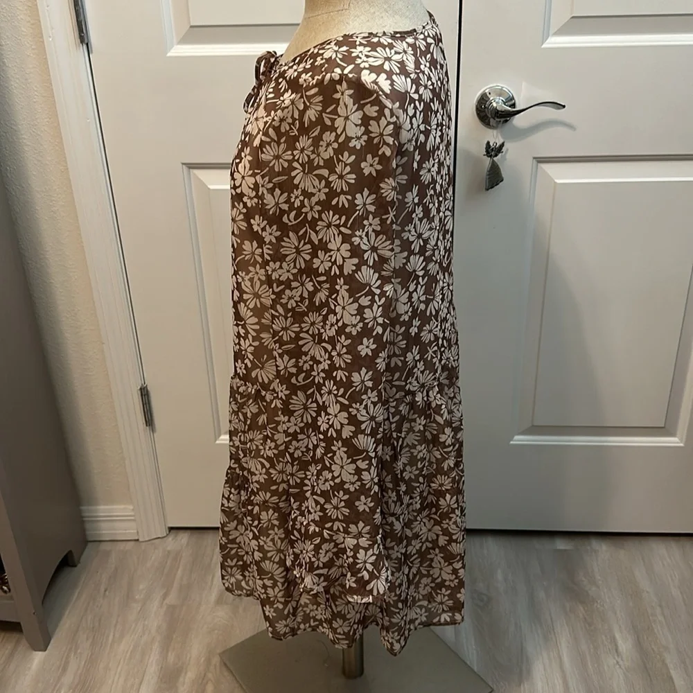 PEACH LOVE CALIFORNIA BOHO FLORAL SHIMMER THREADED DRESS GUC SZ M VERSATILE - Picture 7 of 12